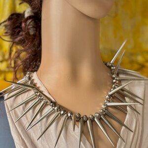 Upcycled, Unique Spiked Statement  necklace 18 Inches long. OOAK